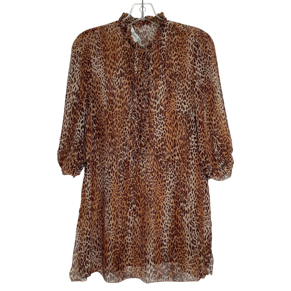 Eduardo Blanco 100% silk cheetah sheer blouse women's size Medium